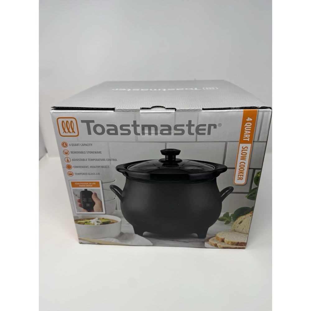 Toastmaster 4 QT Black Cauldron Slow Cooker Removable Crock Glass Lid Halloween